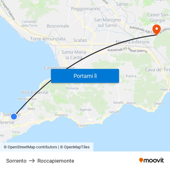 Sorrento to Roccapiemonte map