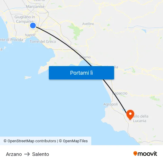 Arzano to Salento map