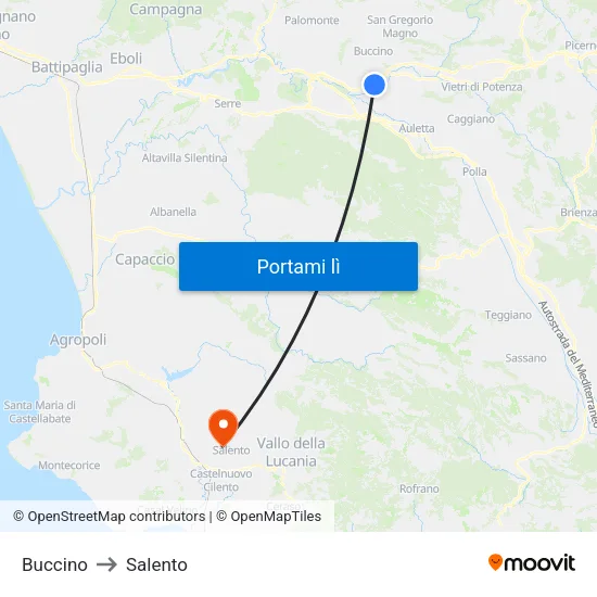 Buccino to Salento map