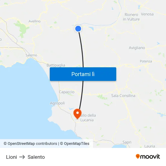Lioni to Salento map