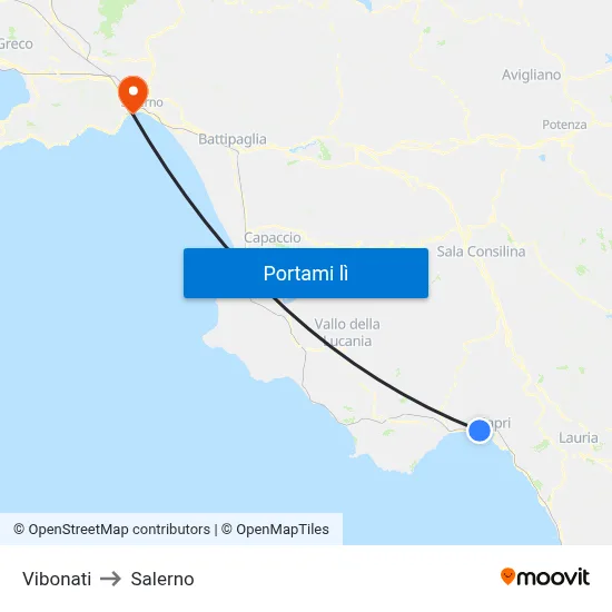 Vibonati to Salerno map
