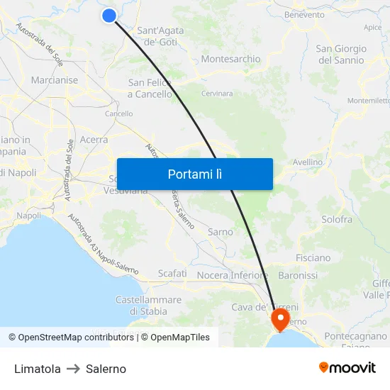 Limatola to Salerno map