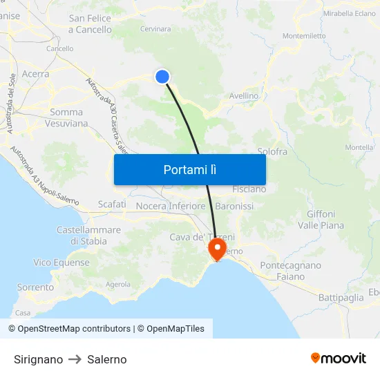 Sirignano to Salerno map