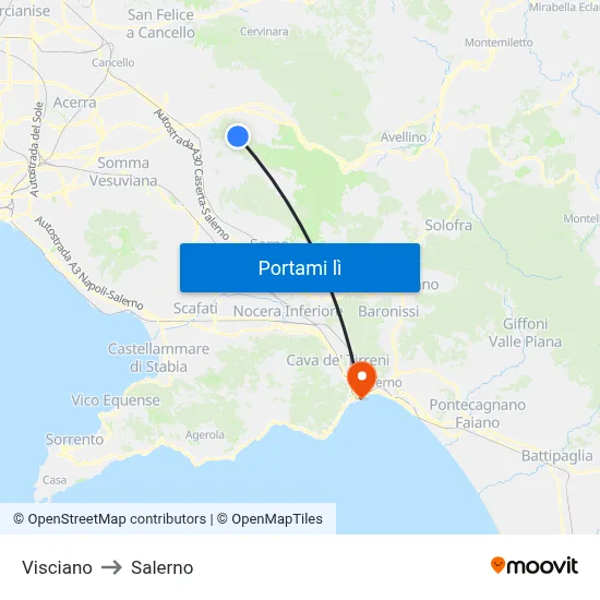 Visciano to Salerno map