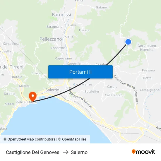 Castiglione Del Genovesi to Salerno map