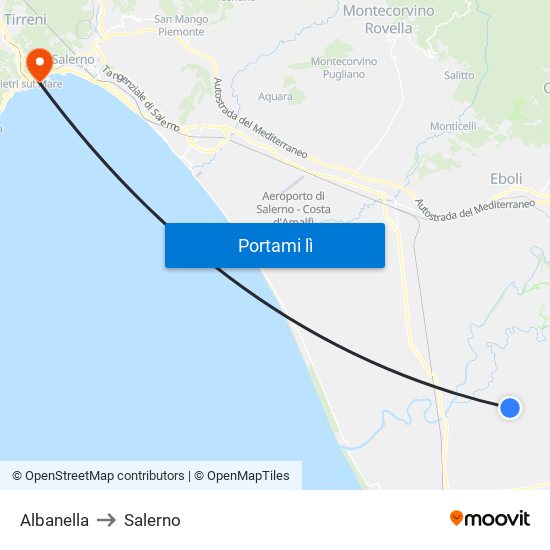 Albanella to Salerno map