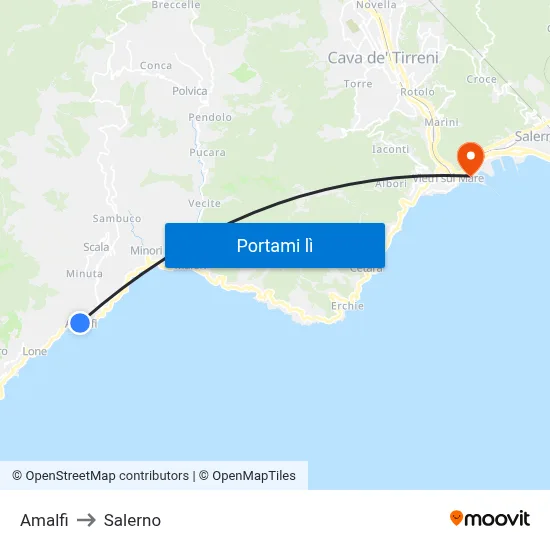 Amalfi to Salerno map