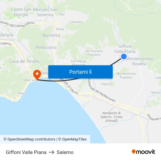 Giffoni Valle Piana to Salerno map