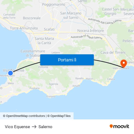 Vico Equense to Salerno map