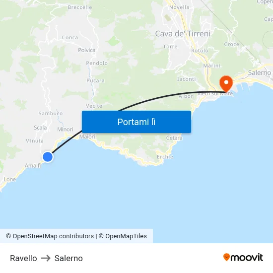 Ravello to Salerno map
