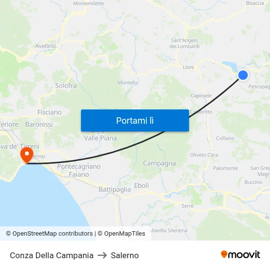 Conza Della Campania to Salerno map