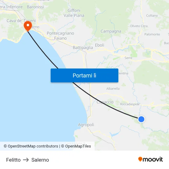Felitto to Salerno map