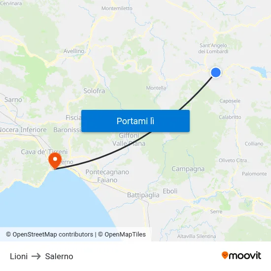 Lioni to Salerno map