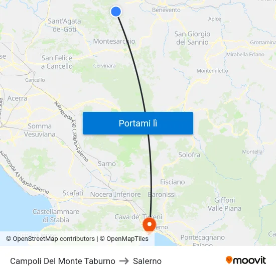 Campoli Del Monte Taburno to Salerno map