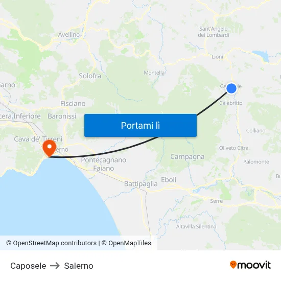 Caposele to Salerno map