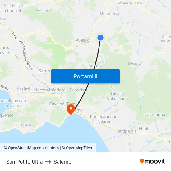 San Potito Ultra to Salerno map