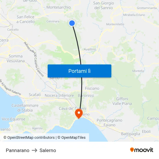 Pannarano to Salerno map