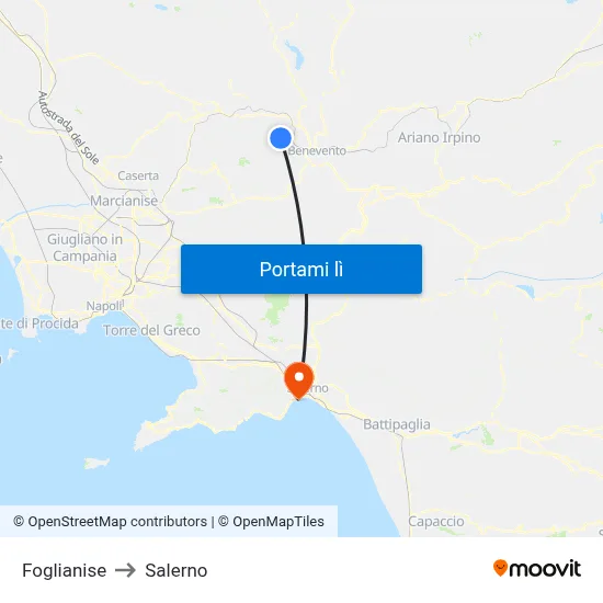 Foglianise to Salerno map