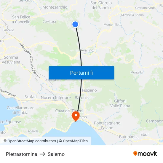 Pietrastornina to Salerno map