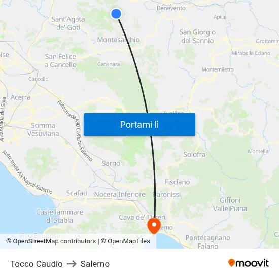 Tocco Caudio to Salerno map