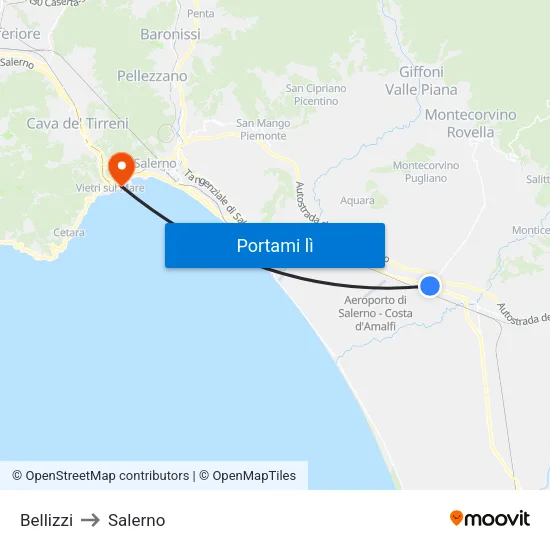 Bellizzi to Salerno map