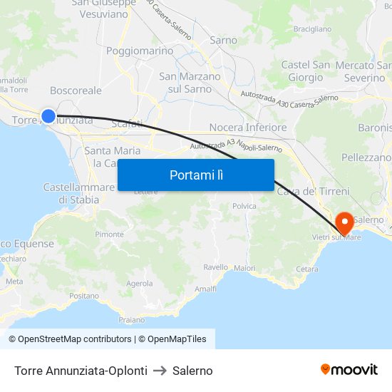Torre Annunziata-Oplonti to Salerno map