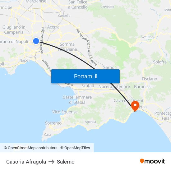 Casoria-Afragola to Salerno map