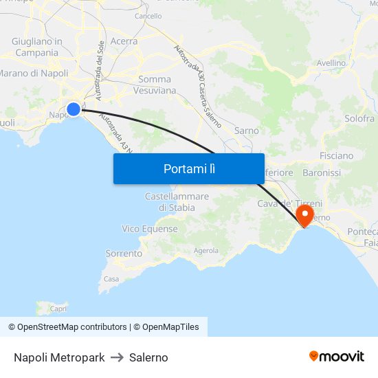 Napoli Metropark to Salerno map