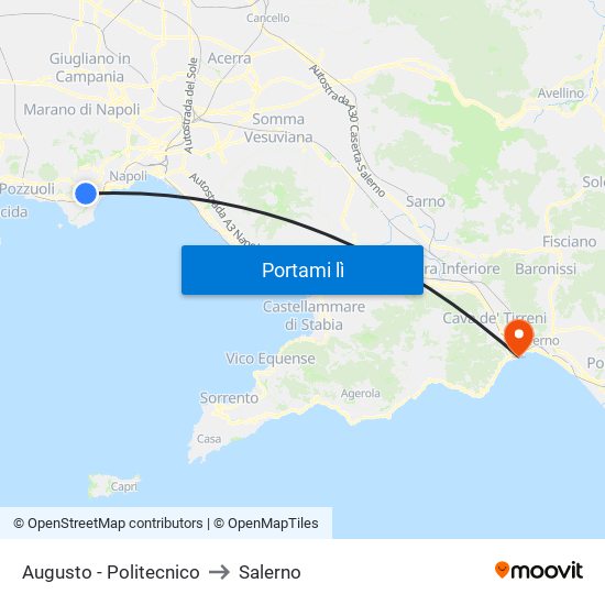 Augusto - Politecnico to Salerno map