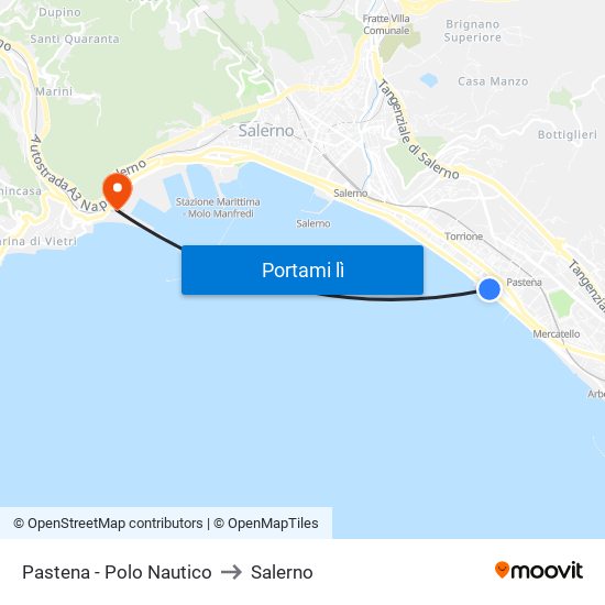 Pastena  - Polo Nautico to Salerno map