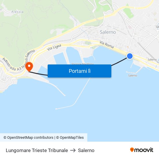 Lungomare Trieste Tribunale to Salerno map