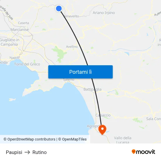 Paupisi to Rutino map