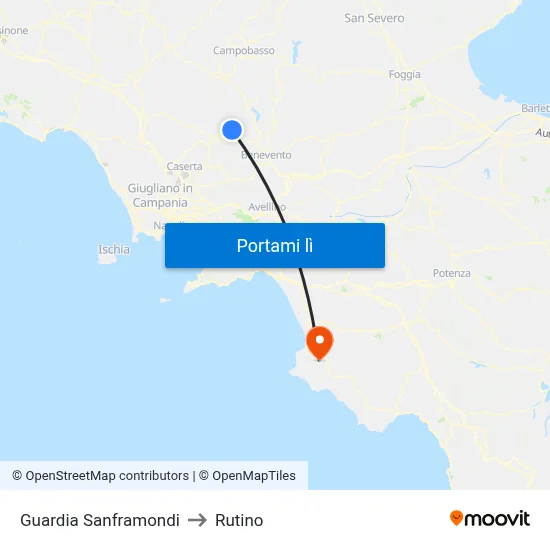Guardia Sanframondi to Rutino map