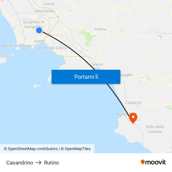 Casandrino to Rutino map