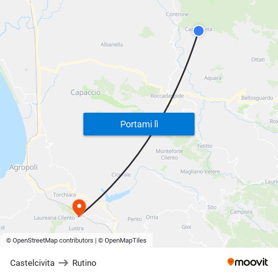 Castelcivita to Rutino map