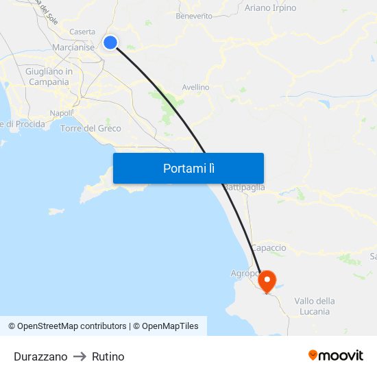 Durazzano to Rutino map