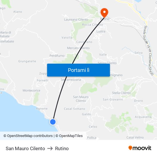 San Mauro Cilento to Rutino map