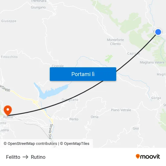 Felitto to Rutino map