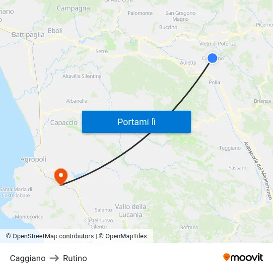 Caggiano to Rutino map