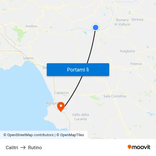 Calitri to Rutino map