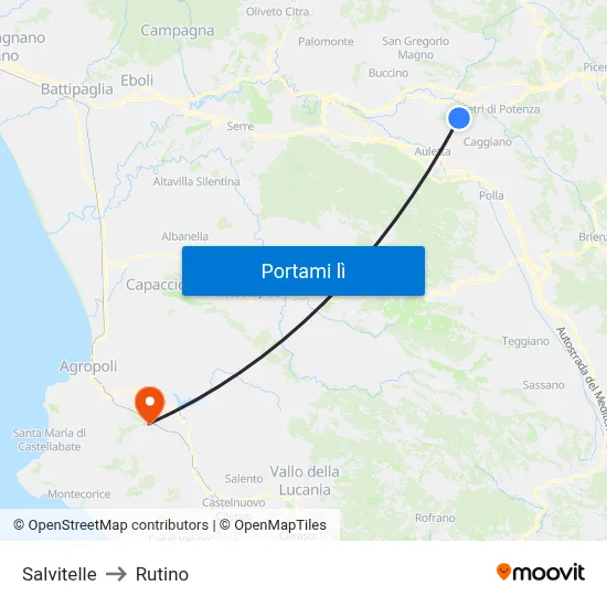 Salvitelle to Rutino map
