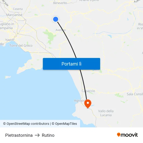 Pietrastornina to Rutino map