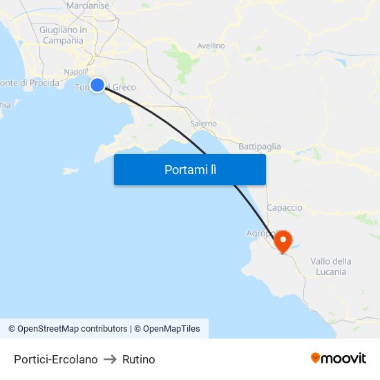 Portici-Ercolano to Rutino map