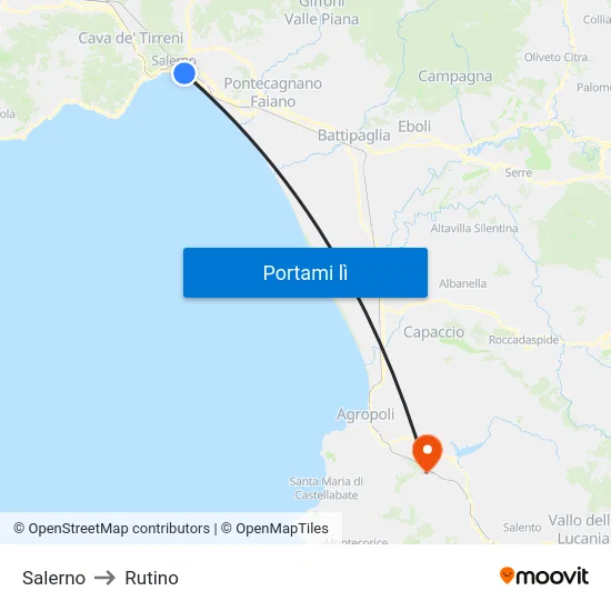 Salerno to Rutino map