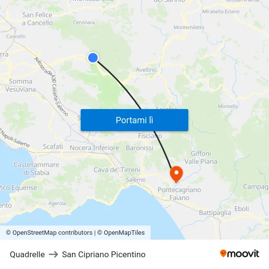 Quadrelle to San Cipriano Picentino map