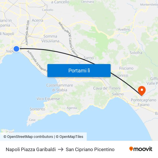 Napoli Piazza Garibaldi to San Cipriano Picentino map
