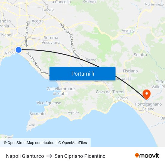 Napoli Gianturco to San Cipriano Picentino map