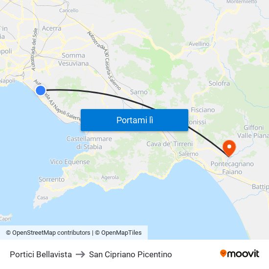 Portici Bellavista to San Cipriano Picentino map