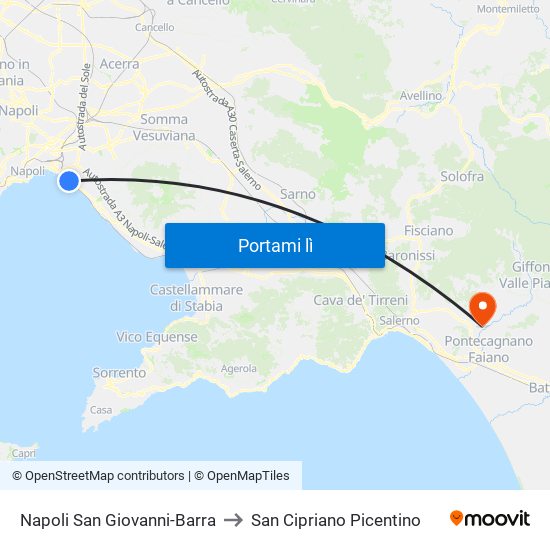 Napoli San Giovanni-Barra to San Cipriano Picentino map