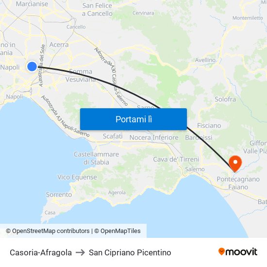 Casoria-Afragola to San Cipriano Picentino map